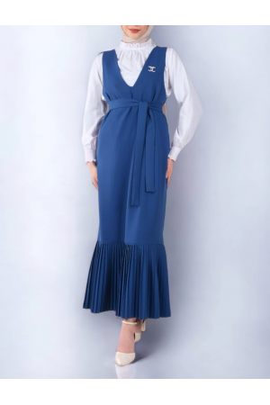 Eteği Piliseli Kuşaklı Jile -İndigo