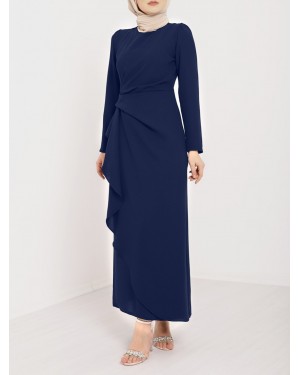 Önü Allerli Eteği Asimetrik Krep Elbise   -Laci