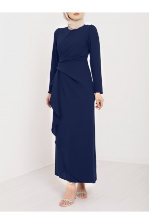 Önü Allerli Eteği Asimetrik Krep Elbise   -Laci