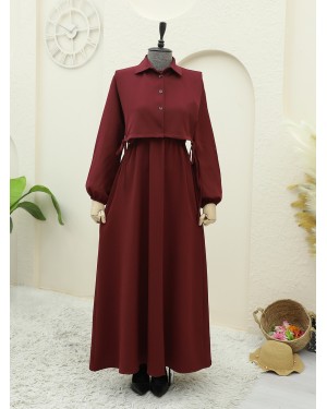 Dress Set with Shirt Detail on Top  -Maroon
