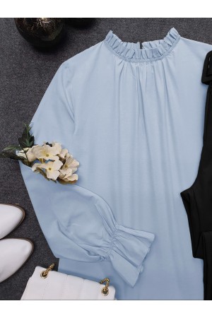 Pleated Collar Blouse     -Baby Blue