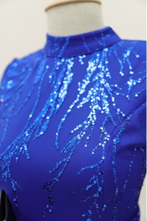 Simli Pullu Astarlı Kalem Elbise -Saks