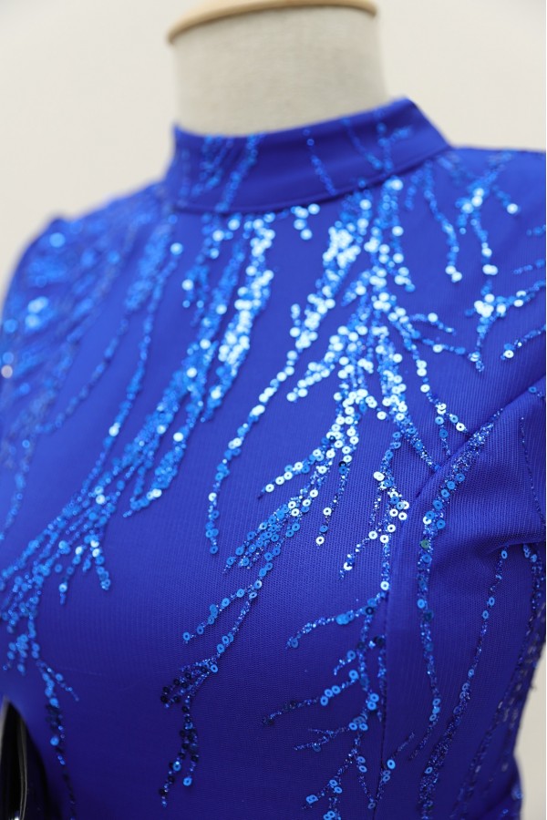 Glittery Sequin Lined Pencil Dress -Saxe 