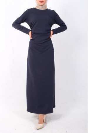 Belden Büzgülü Örme Krep Likralı Elbise -Laci