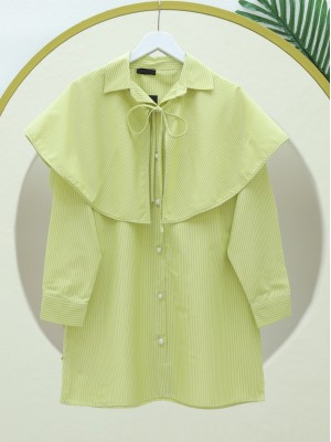 Pelerinli Çizgili Gömlek -Yağ Yeşili