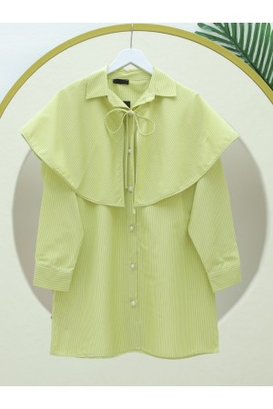Pelerinli Çizgili Gömlek -Yağ Yeşili