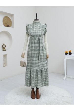 Kolları Fırfırlı Kemerli Tuvit Jile  -Yeşil