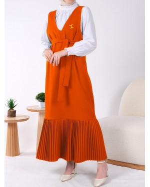 Skirt Pleated Belted Gilet -Orange