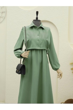 Dress Set with Shirt Detail on Top   -Cagla Green