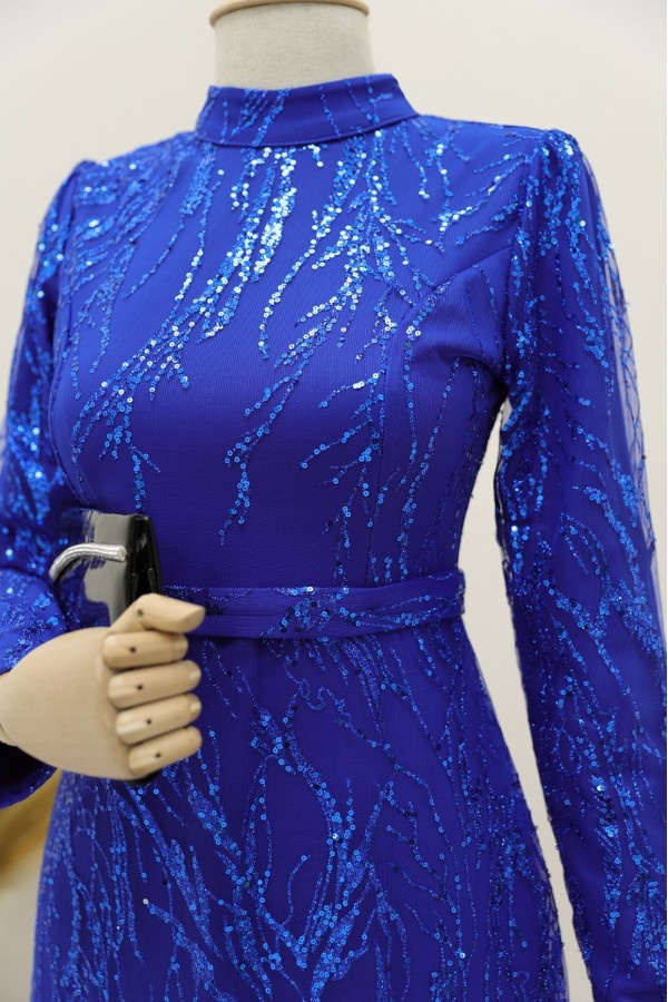 Glittery Sequin Lined Pencil Dress -Saxe 