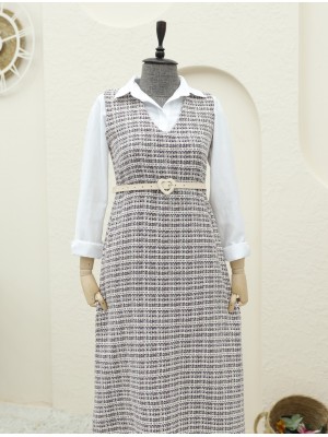 V-Neck Tweed Gilet -Damson