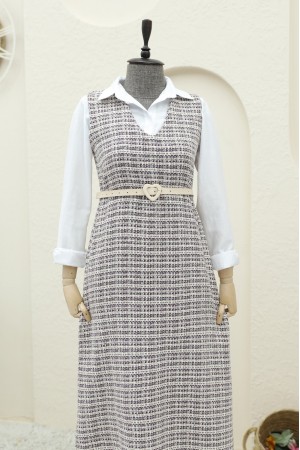 جيليه تويد برقبة على شكل حرف V   -لون الخوخ