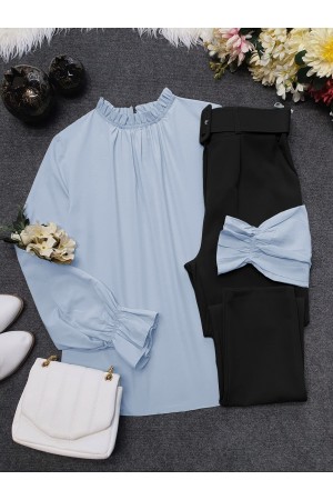 Pleated Collar Blouse     -Baby Blue