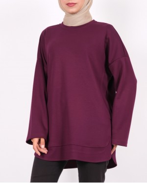 Oysho Sweat with Oval Cut Slit Skirt -Damson