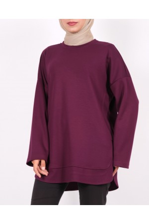 Oysho Sweat with Oval Cut Slit Skirt -Damson