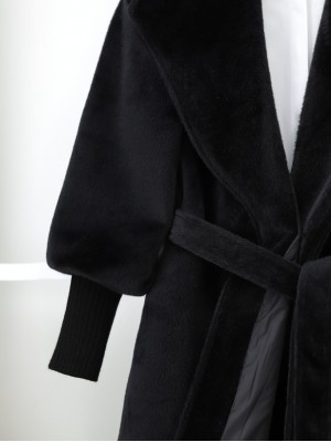 Kolu Ribanalı Şal Yaka Astarlı Kaşe Kaban -Siyah