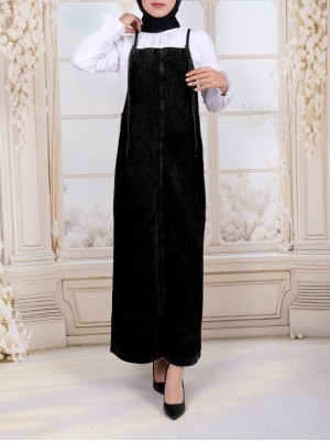 Thin Strap Denim Gilet  -Black