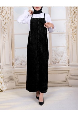 Thin Strap Denim Gilet  -Black