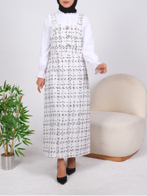 Beli Korsajlı Önü Düğme Detaylı Salopet  -Ekru