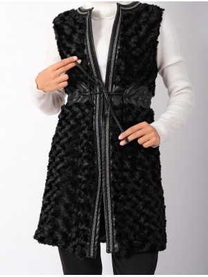 Chain Detailed Tunnel Laced Vest -Black