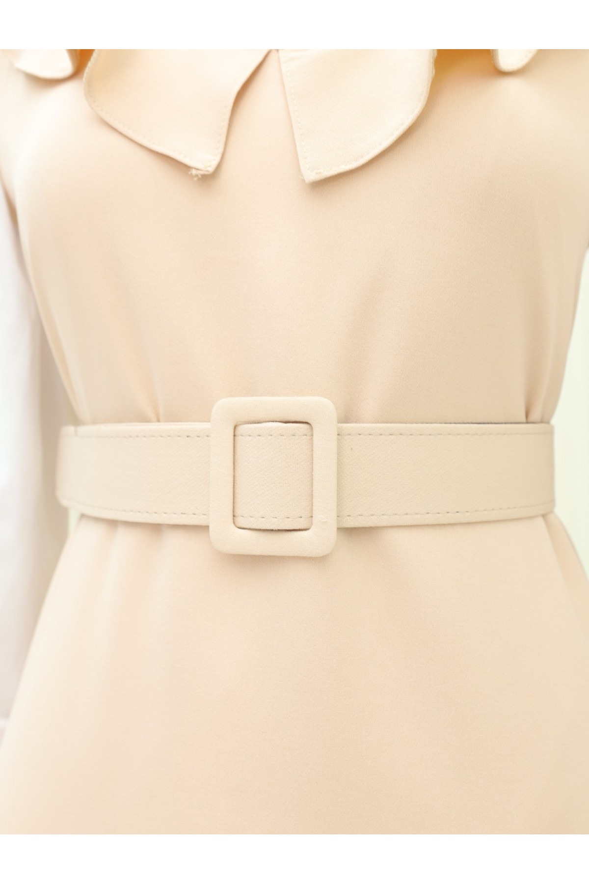 V Neck Long Gilet Dress       -Cream color