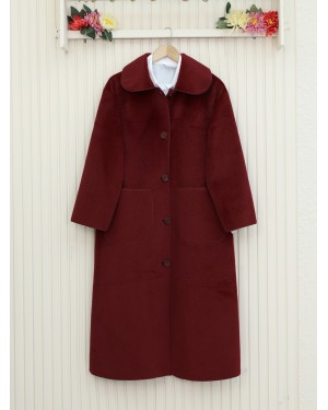 Boydan Düğmeli Cepli Kaban  -Bordo