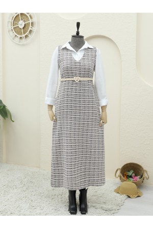 جيليه تويد برقبة على شكل حرف V   -لون الخوخ