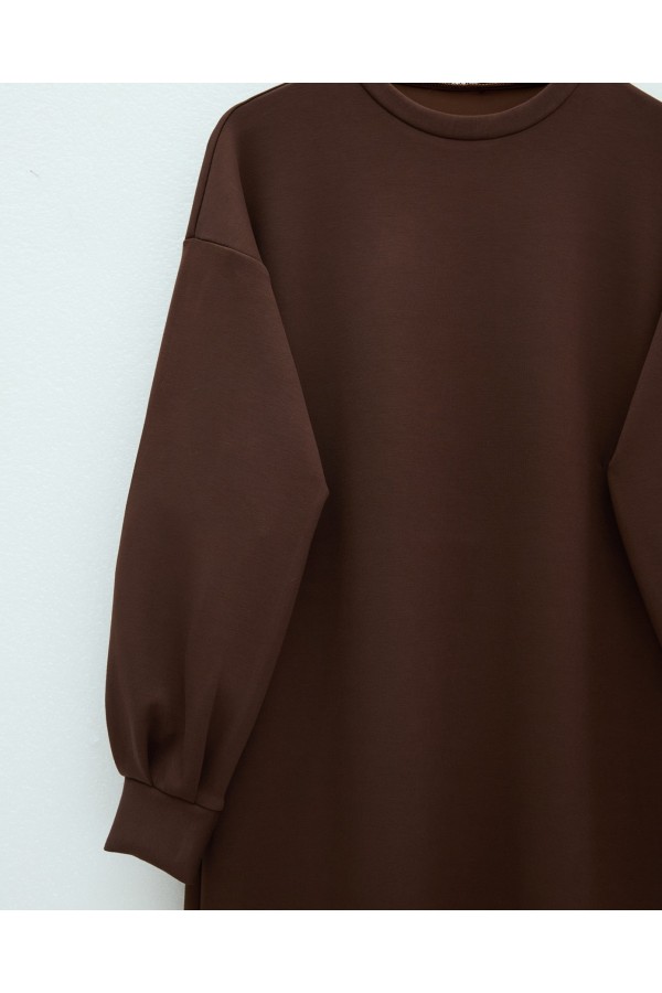 Round  Neck Long Oysh Dress -Brown