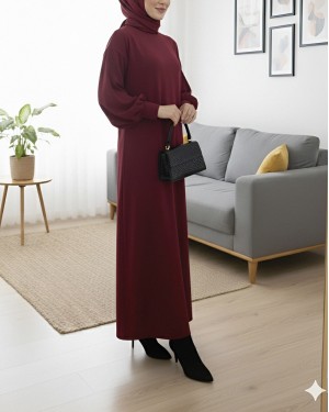 Round  Neck Long Oysh Dress -Maroon