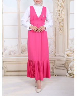 Skirt Pleated Belted Gilet  -Fuchsia