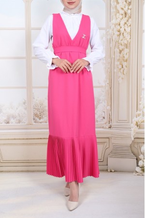 Eteği Piliseli Kuşaklı Jile  -Fuşya