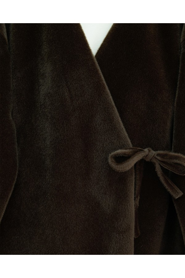 Side Tie Fur Jacket  -Dark Coffee