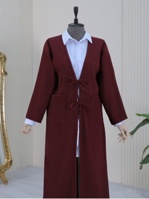 Torba Cepli Önü Bağcıklı Fitilli Uzun Örme Kap -Bordo