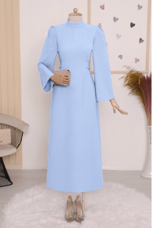 Judge Collar Lace Detailed Dress        -Baby Blue