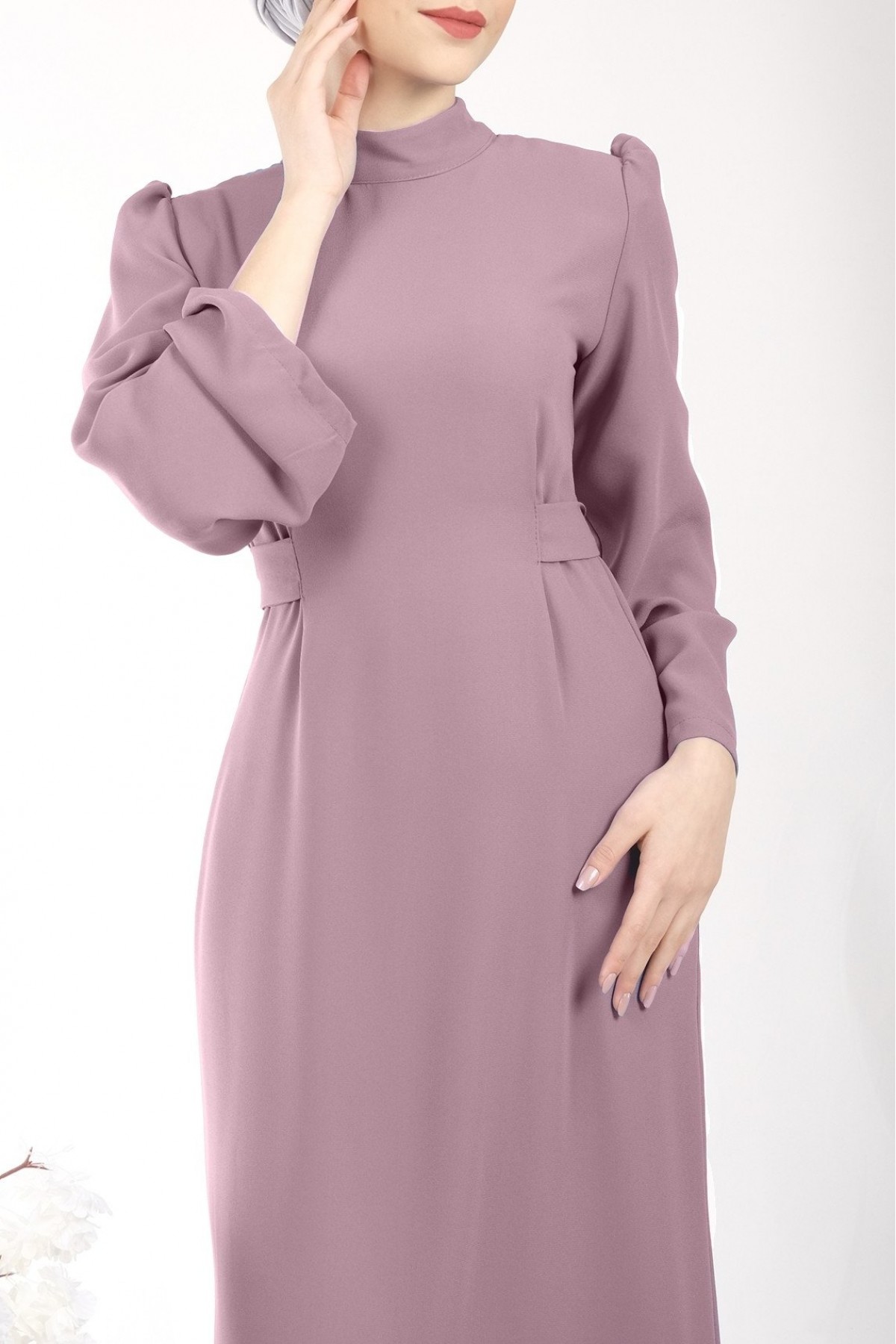 Judge Collar Lace Detailed Dress         -Dried rose