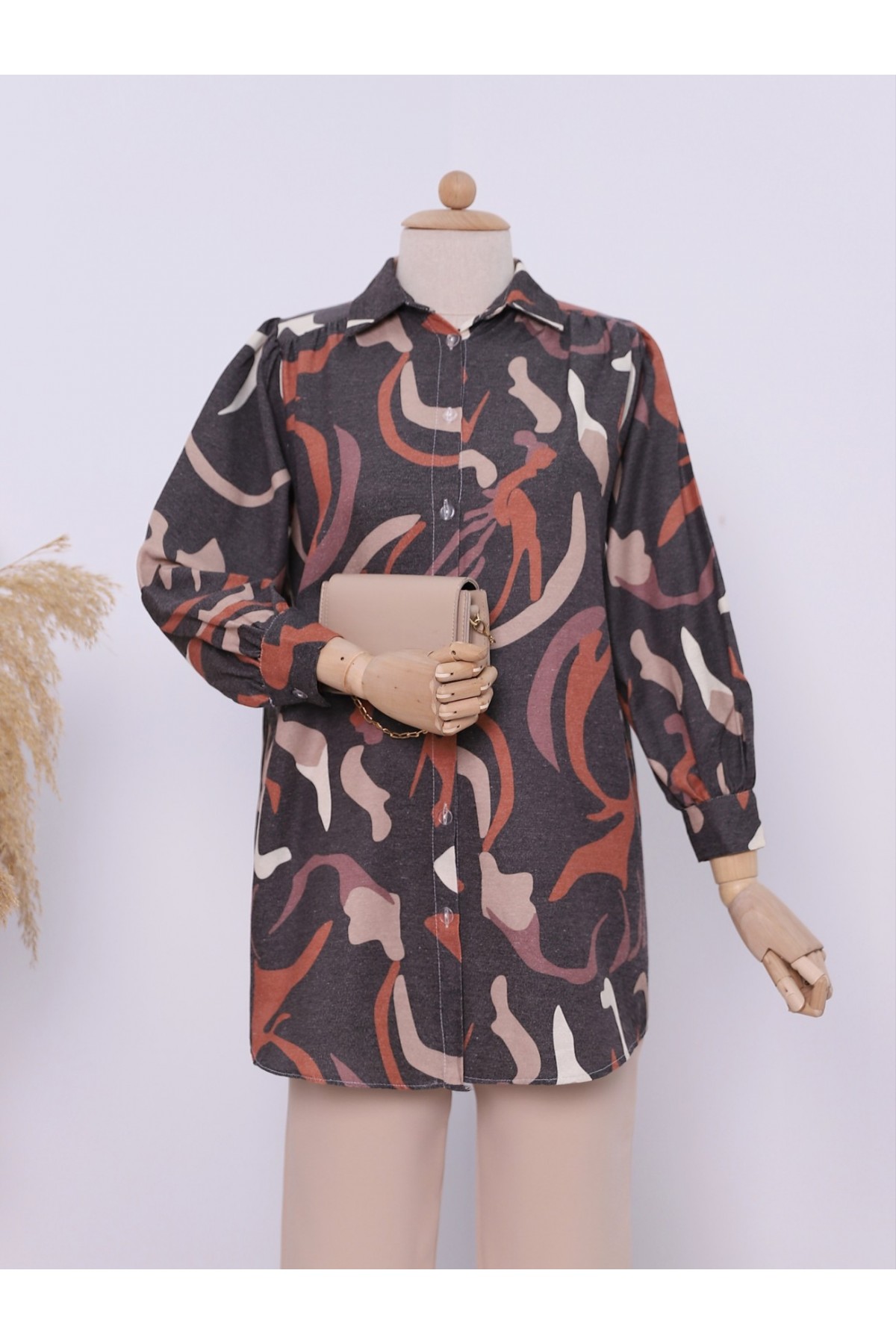 Pattern Print Linen Shirt -Smoked 