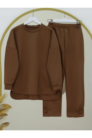 Scuba Suit with One Pocket and Trousers -Brown