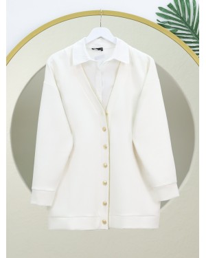 Osyho Cardigan with Buttoned Piping -White