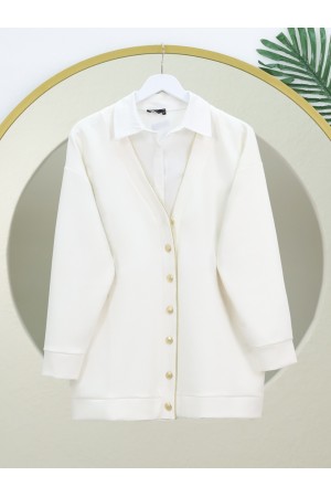 Osyho Cardigan with Buttoned Piping -White