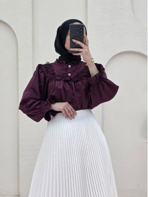 Taşlı Pliseli  Etek -Ekru