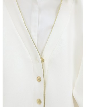 Osyho Cardigan with Buttoned Piping -White