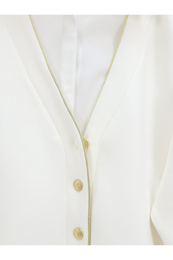 Osyho Cardigan with Buttoned Piping -White