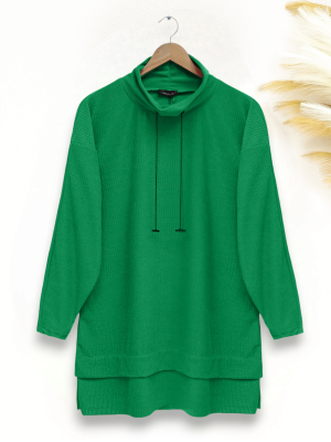 Zincir Detaylı Şal Yaka Havlu Tunik -Green