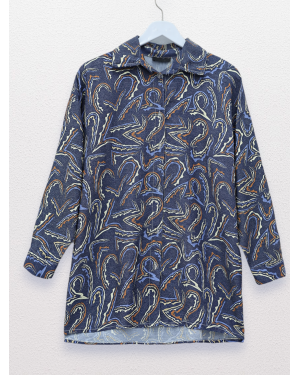 Print Pattern Linen Shirt -İndigo
