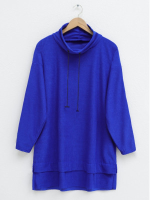 Zincir Detaylı Şal Yaka Havlu Tunik -dark lacquer