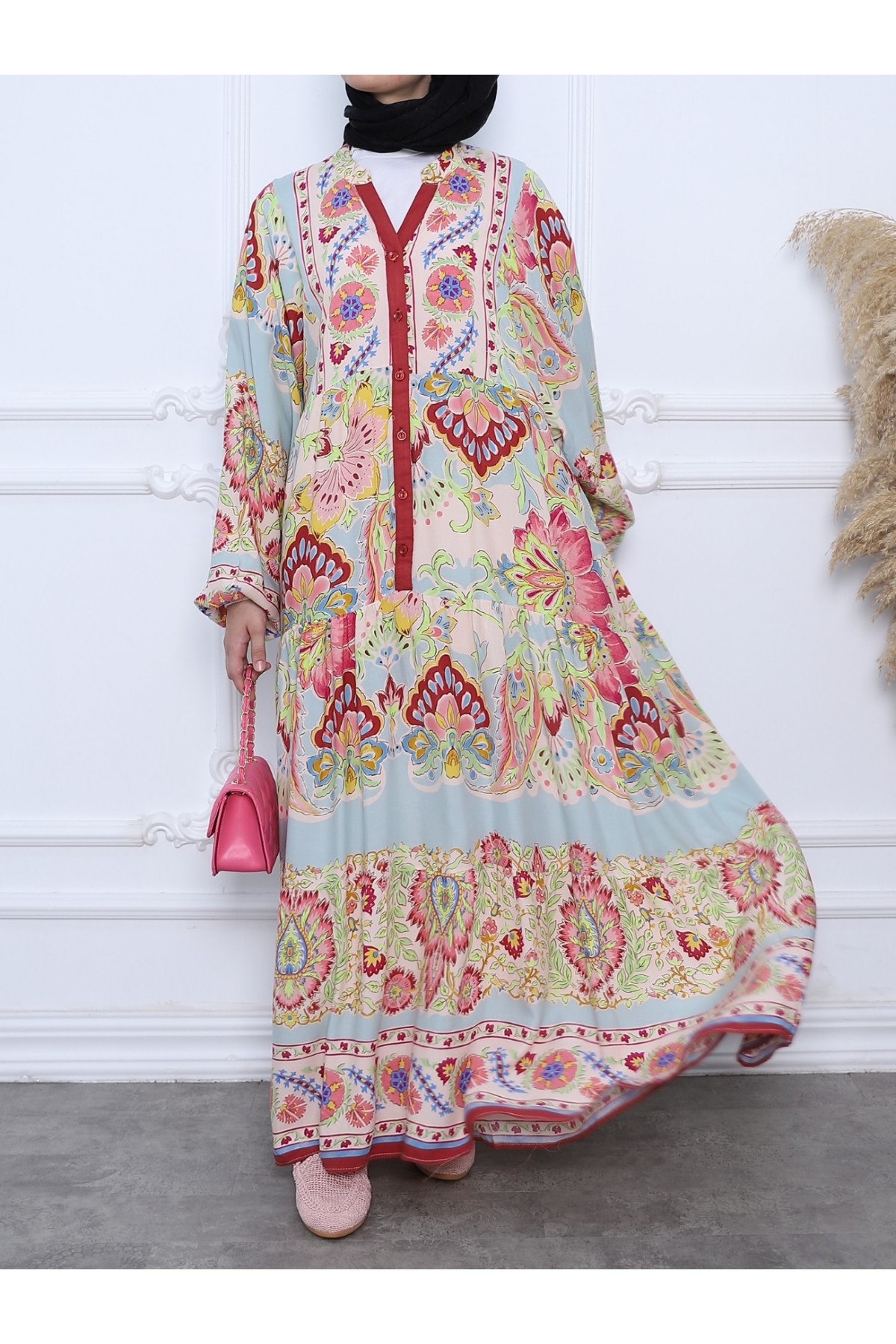 Piece Fabric Juicy Pattern Plaid Dress -Pink