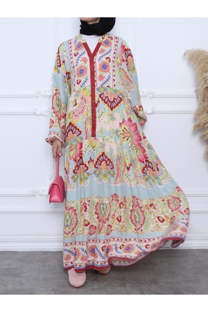 قطعة قماش منقوشة فستان العصير -وردي