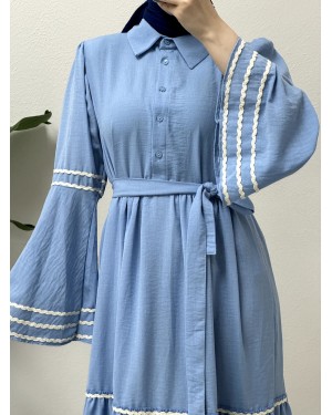 Partial Dress with embroidered sleeves and skirt   -Baby Blue