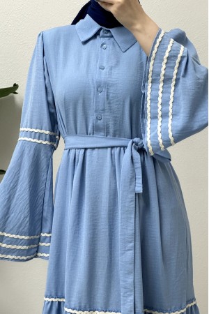 Partial Dress with embroidered sleeves and skirt   -Baby Blue