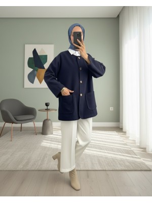 Çift Cepli Önü Düğmeli Kaşe Ceket -K.Laci